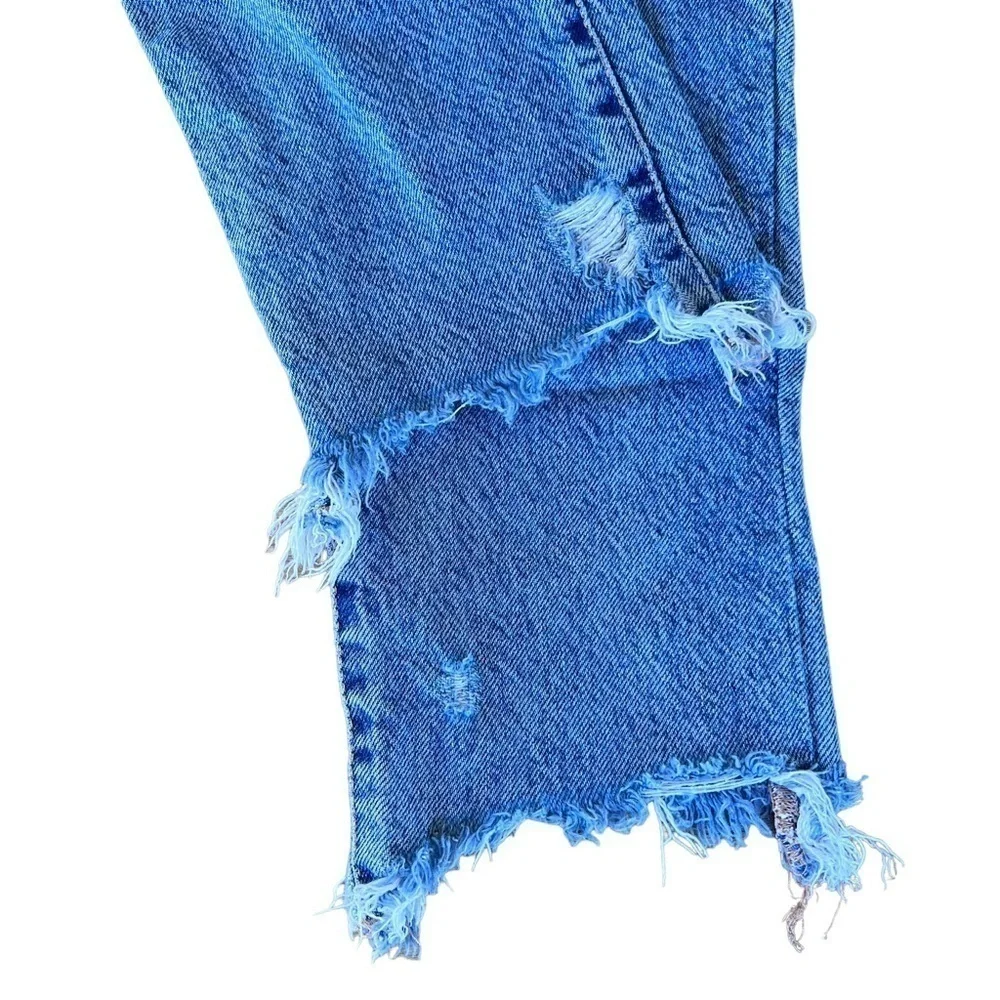 Free People We The Free Good Times Distressed Relaxed Jeans Size 26 Frayed Hem